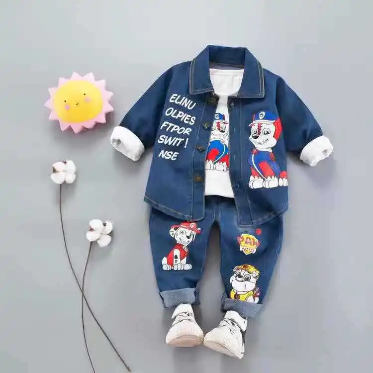 Spring and Autumn New Products Boys Clothes Set Cute PAW Patrol Denim Jacket + T-shirt + Jeans 3PCS Set Casual Kids Sportswear