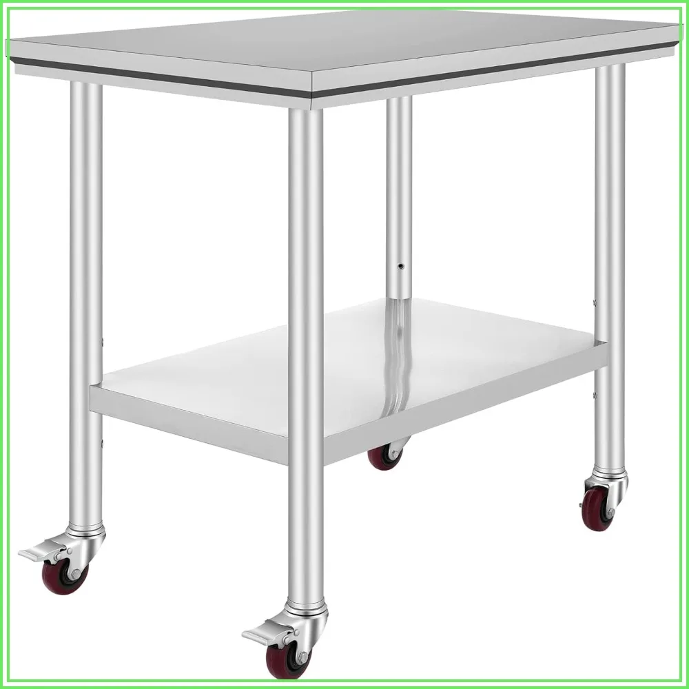 Stainless Steel Work Table 36x24in with Wheels, Heavy Duty Food Prep Table for Restaurant