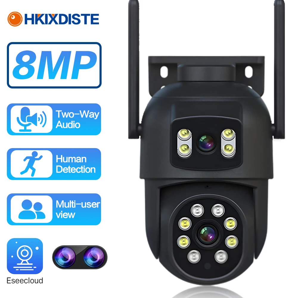

4K Dual Lens Wfii IP Security Camera Outdoor Auto Tracking Wireless PTZ CCTV Surveillance Camera 8MP Color Night Vision IP Cam