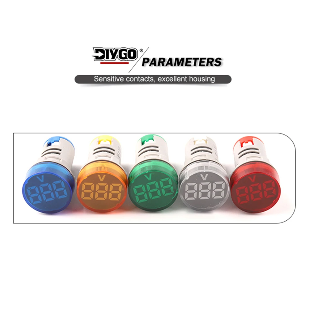 DIY YOU 22 mm rundes, mattiertes digitales Voltmeter-Messgerät, Volt-Spannungsprüfer, LED-Anzeige, Pilot-Lampe, Lichtanzeige, AC 20–500 V