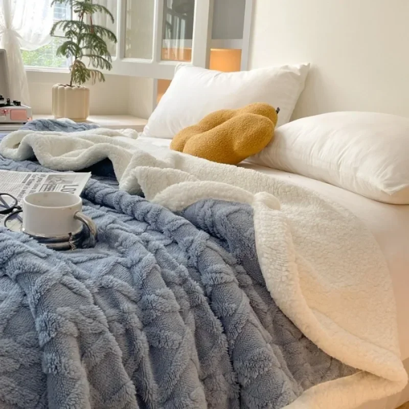 Tuff Wool Lamb Wool Double Blanket Winter Thickened Jacquard Blanket Washable Sofa Casual Blanket Bedroom Decor