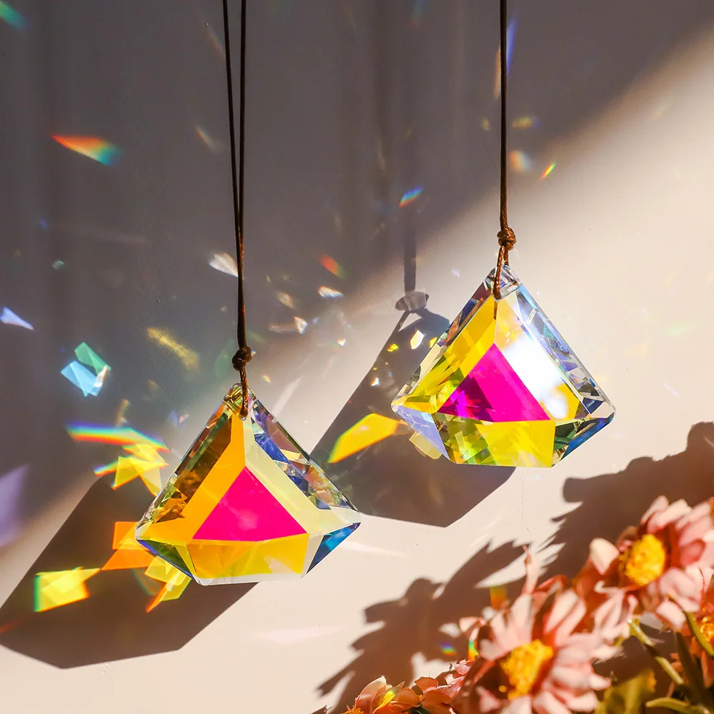 Camal 1PCS 42*50mm Diamond Rainbow/AB Color Crystal Prism Drop Chandelier Lamp Colorful Pendant Hanging Lamp Home Maker Ornament