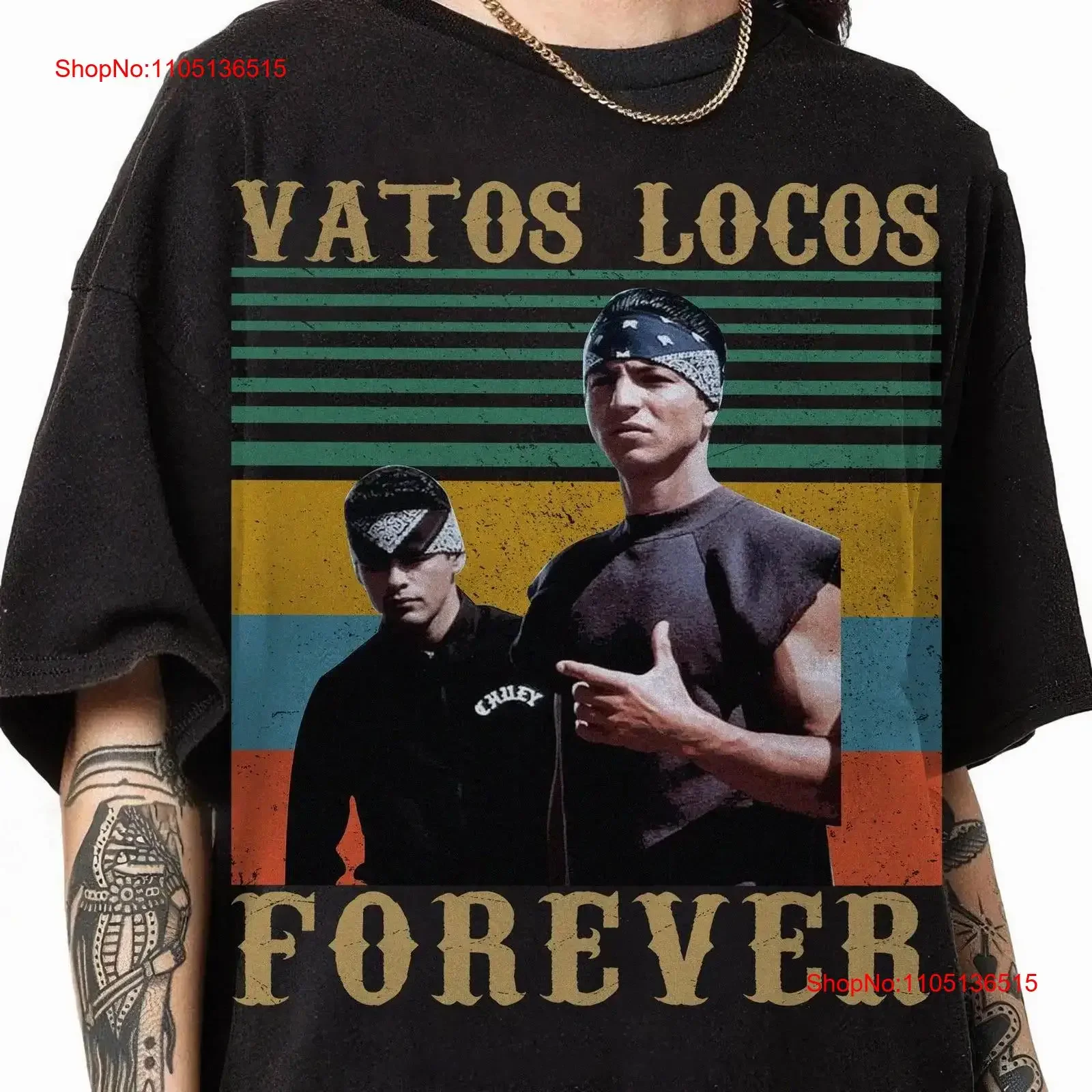 Vatos Locos Forever T Shirt Retro 90s Miklo Paco Vintage Shi vintage Washed fashion homme Stylish Unisex Stretched streetwear