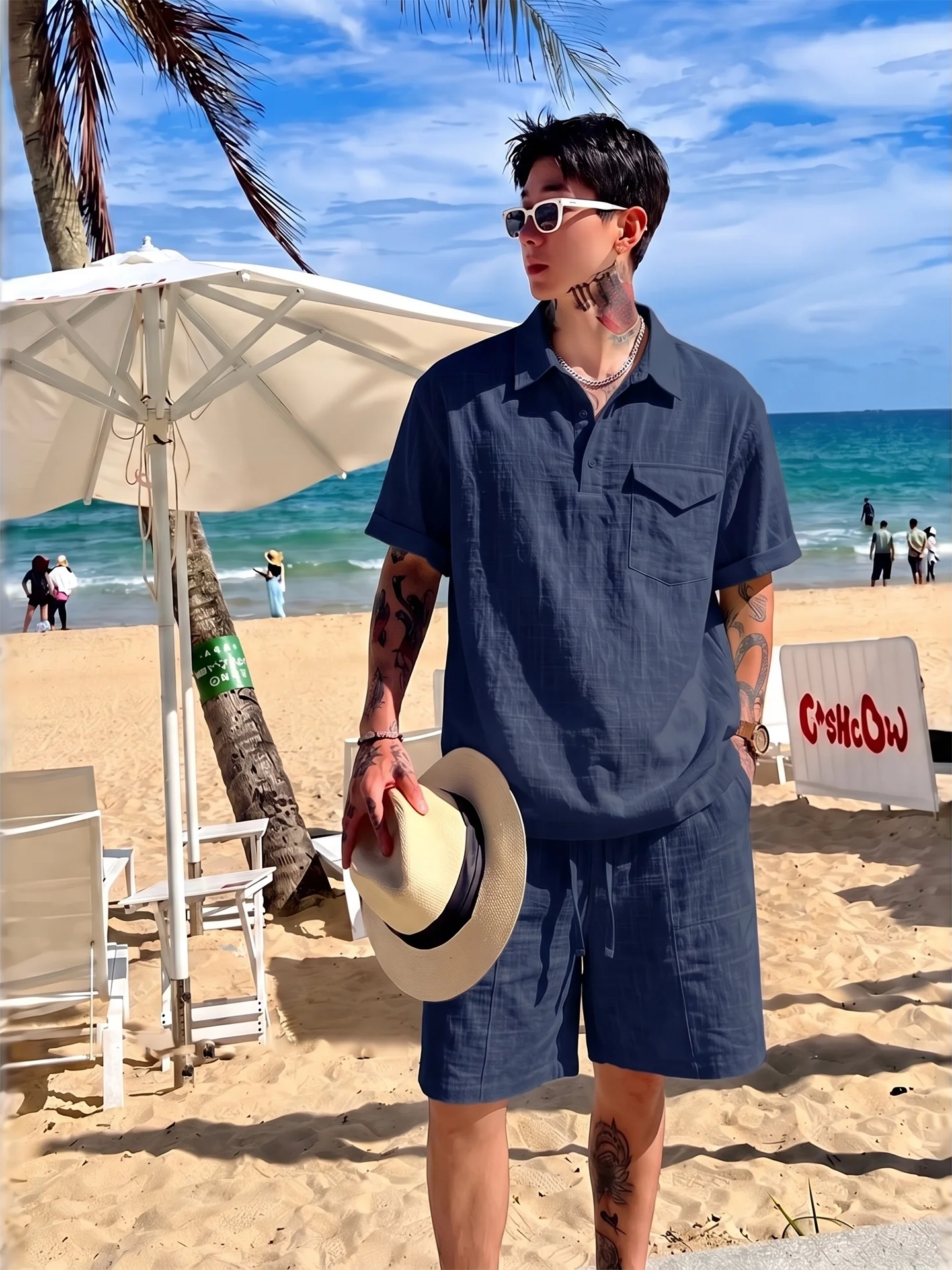 Lightweight Linen Casual Set Men Summer Breathable  Shirt Short Sleeve Shorts Loose Feelings Whole Set Youth Fashion