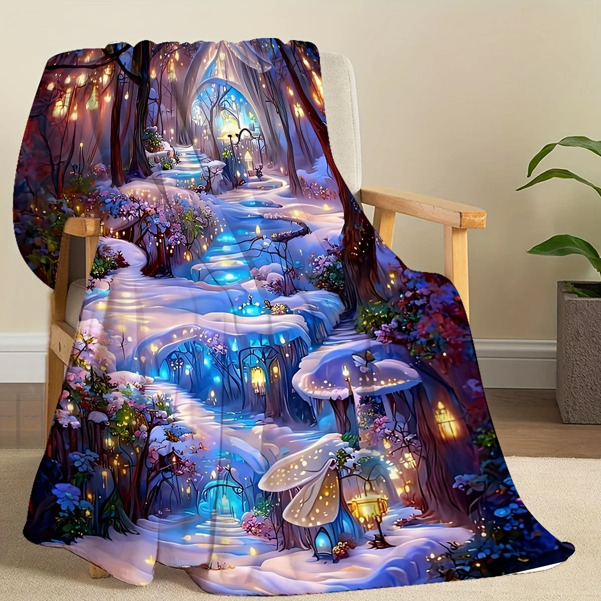 1pc, Flannel Creative Colorful Wonderland Print Blanket Comfortable Soft Suitable For Adults Multi-specification Four Seasons Bl