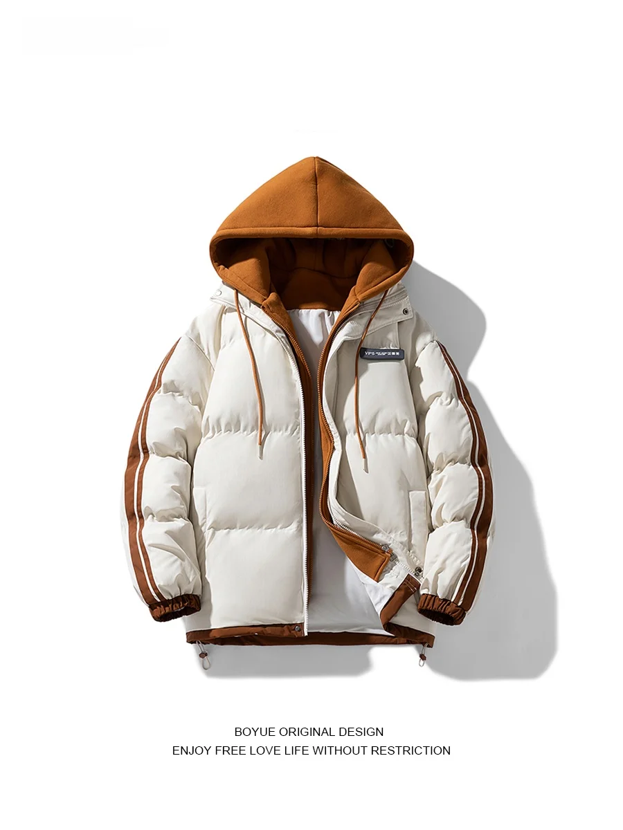 

Мужская рабочая куртка Boyue оверсайз, с капюшоном, в полоску, модная, из хлопка, теплая, толстая, на молнии