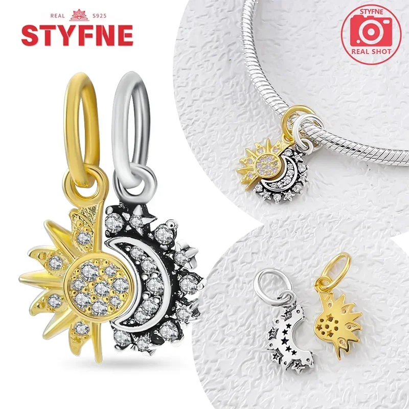 

Sterling Silver 925 Splittable Sun & Moon Dangle Charm Shiny Beads Fit Original Bracelet Diy Fine Jewelry Gift for Women Making