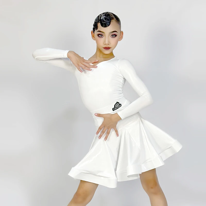 9 Colors Bright Leather Long Sleeved Latin Dance Dress Children'S Ballroom Dance Performance Clothes Girls Party Dresses SL9328