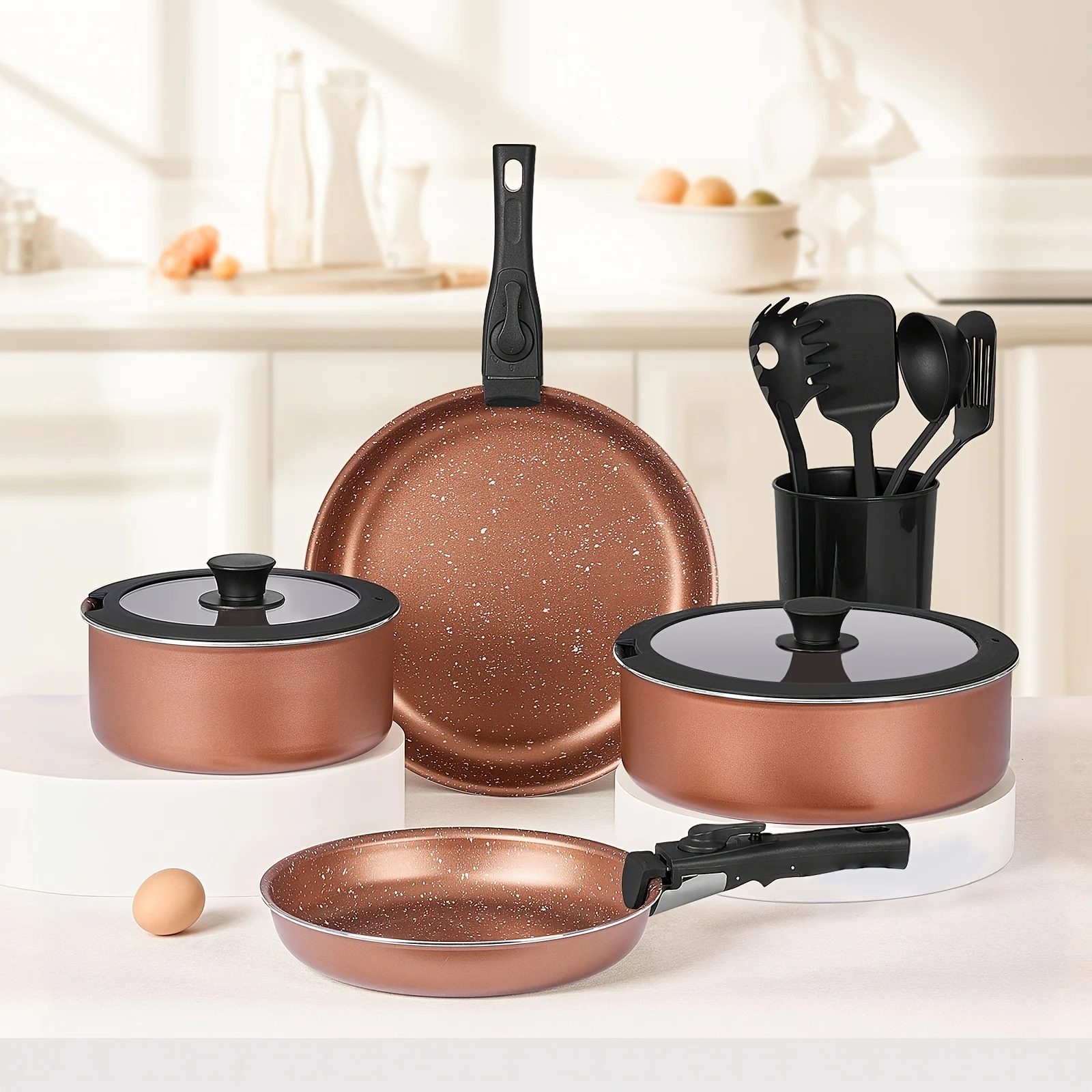 

13pcs Kitchen Pots And Pans Set Nonstick, Cookware Sets with Removable Handles, Healthy Stackable Kitchen Cooking Sets,