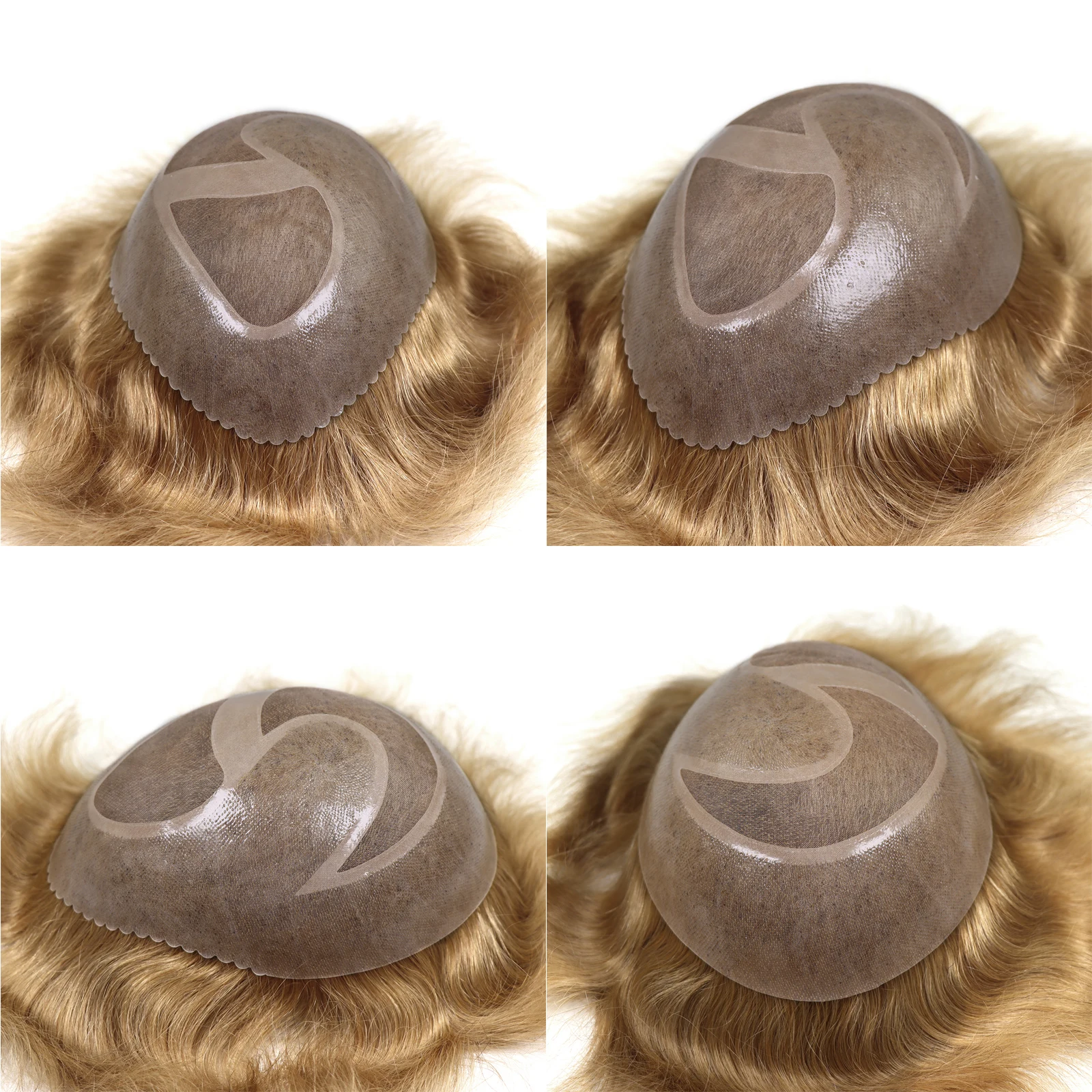 الرجال الشعرية الاصطناعية 8x10 بوصة تنفس أحادية مع قاعدة بولي PU الذكور شقراء الشعر المستعار دائم الرجال نظام استبدال الشعر وحدة شعر مستعار