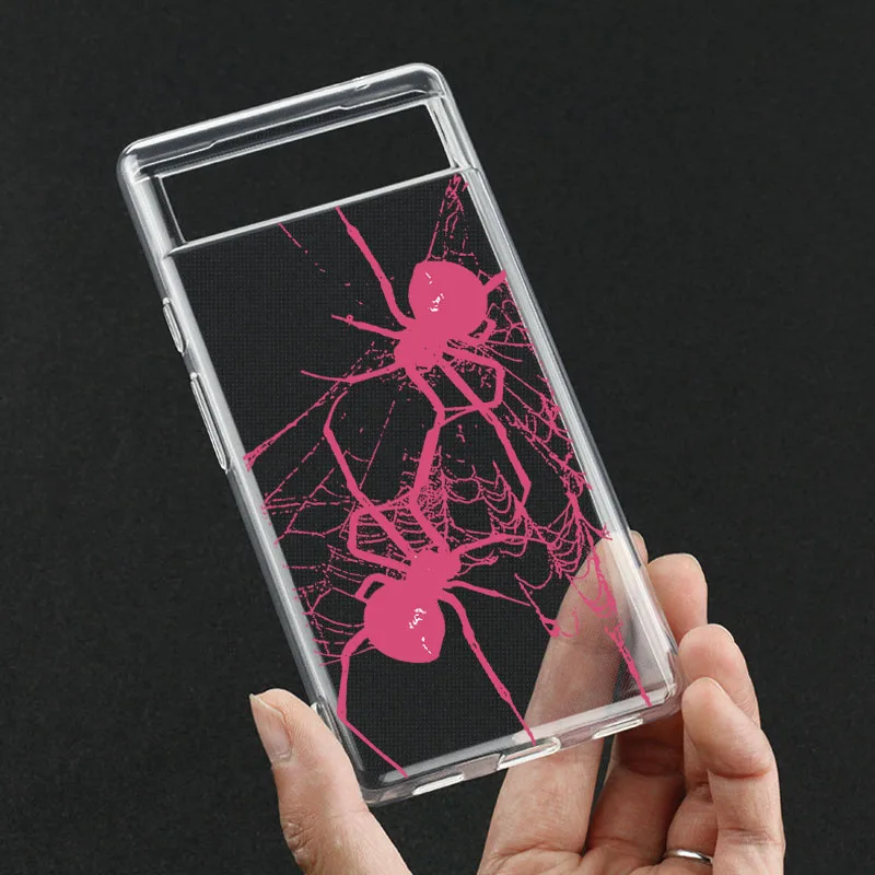 cool Spider Pattern Ultra Thin Clear Case For Google Pixel 6 6A 7 7A Pro 8 Pro 5G Transparent Cover Fundas