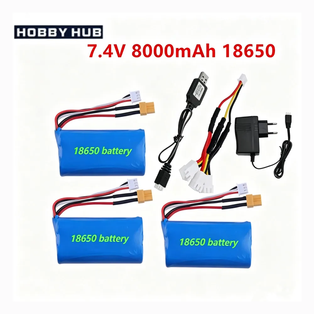 XT30 plug 7.4V 8000mAh Li-ion Battery For HUINA 580 1580 1583 RC toys Accessory 7.4 V 2S battery For 1580-005 Huina 550 583 582