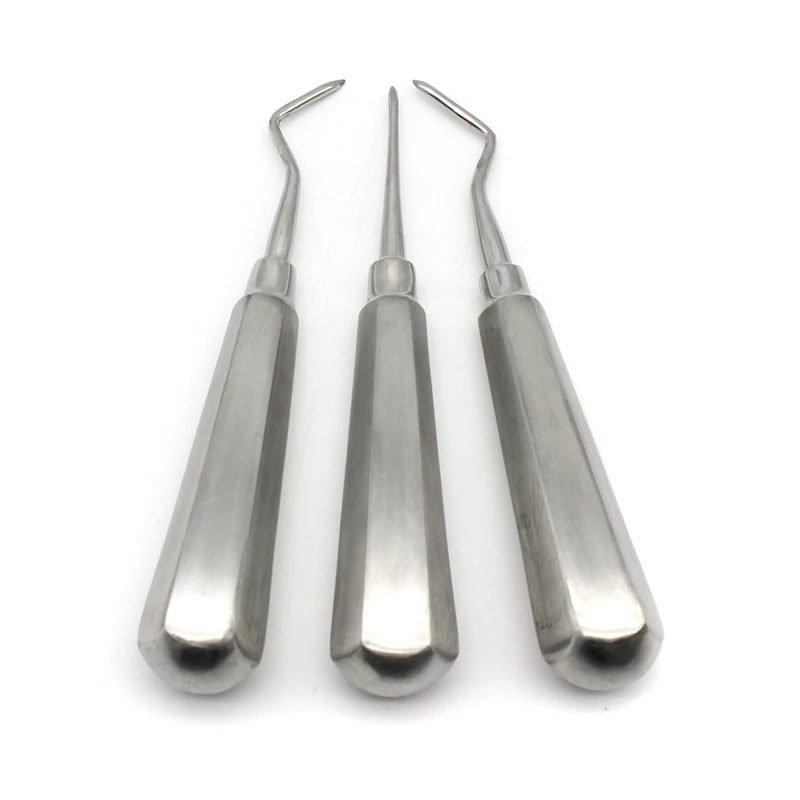 Dental Stainless Steel Tooth Elevator Teeth Extraction Hexagon Handle Stright Curved Root Tools Kit Dentist Surgical Lab