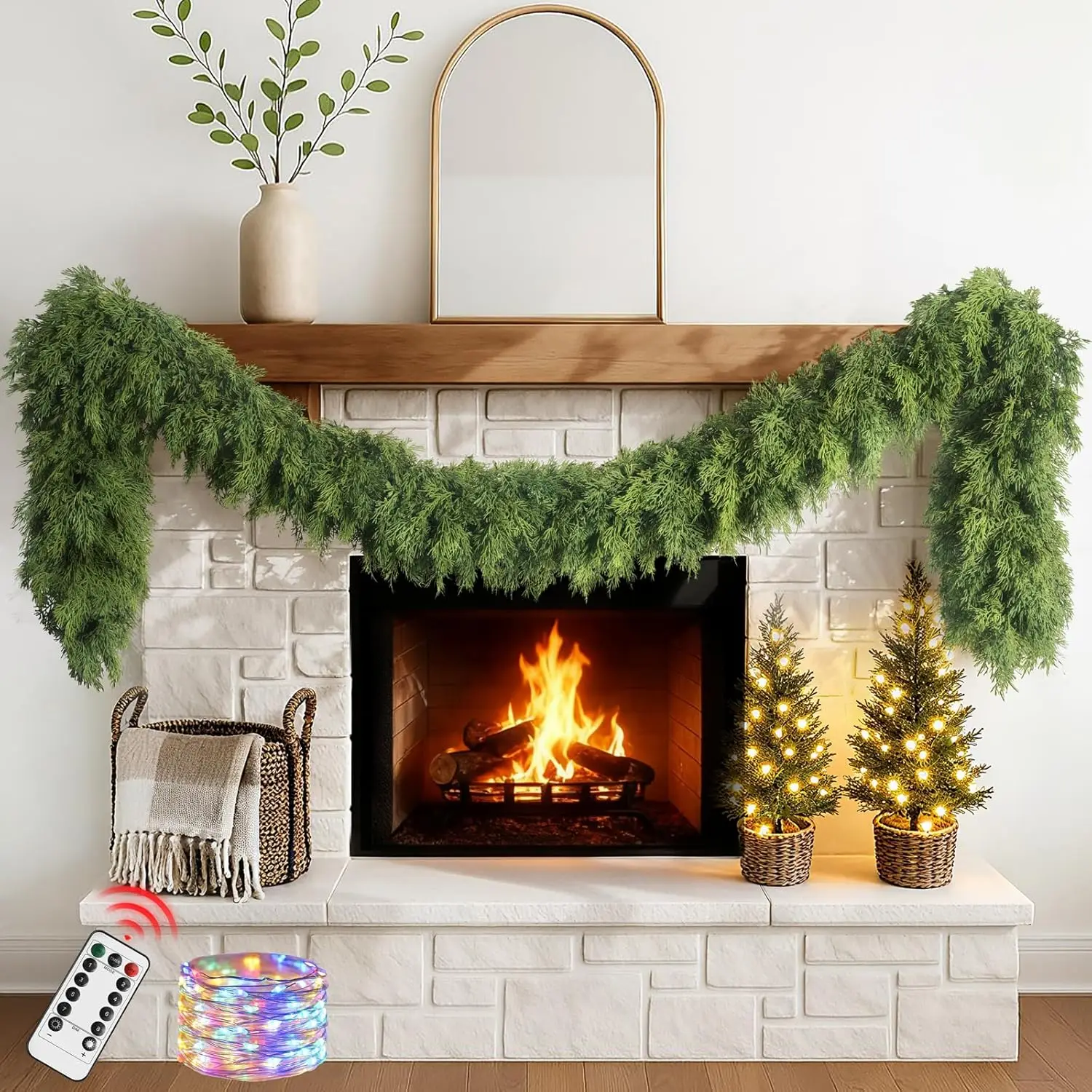 

6-футовая рождественская кедровая гирлянда с огнями для мантия, камина, декора двери