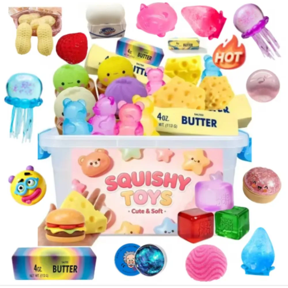 Multi Slow-Rising Squishy, Random Includes: Cheese Squeeze Toys, Steamed Buns And Dumplings,Long Butter Bread,Bear Squishy Toys