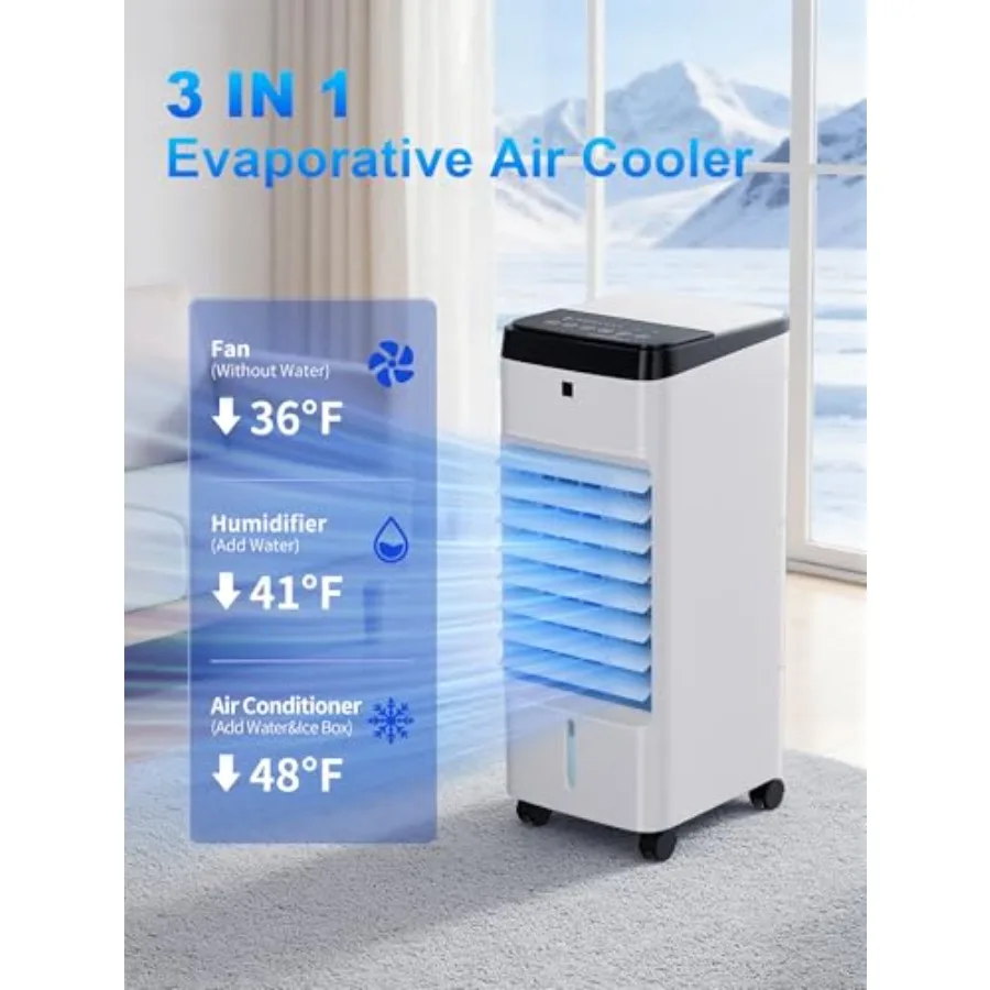 Swamp Cooler, Wdowless Portable Air Conditioner with Double Water Tank, Coolg AC Fan, 3 SpeedMode, 120 Oscillg, Evaporative Air view 6