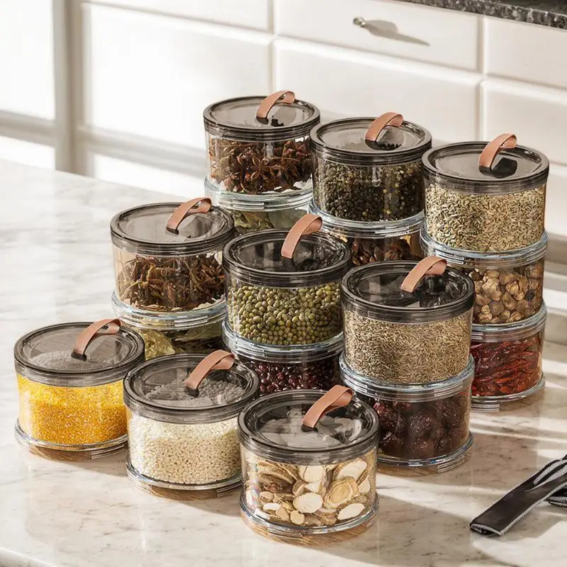 Sealed Jars Kitchen Seasoning Storage Organizer Airtight Stackable Bottle Organization Space-Saving Design For Home Dish Counter