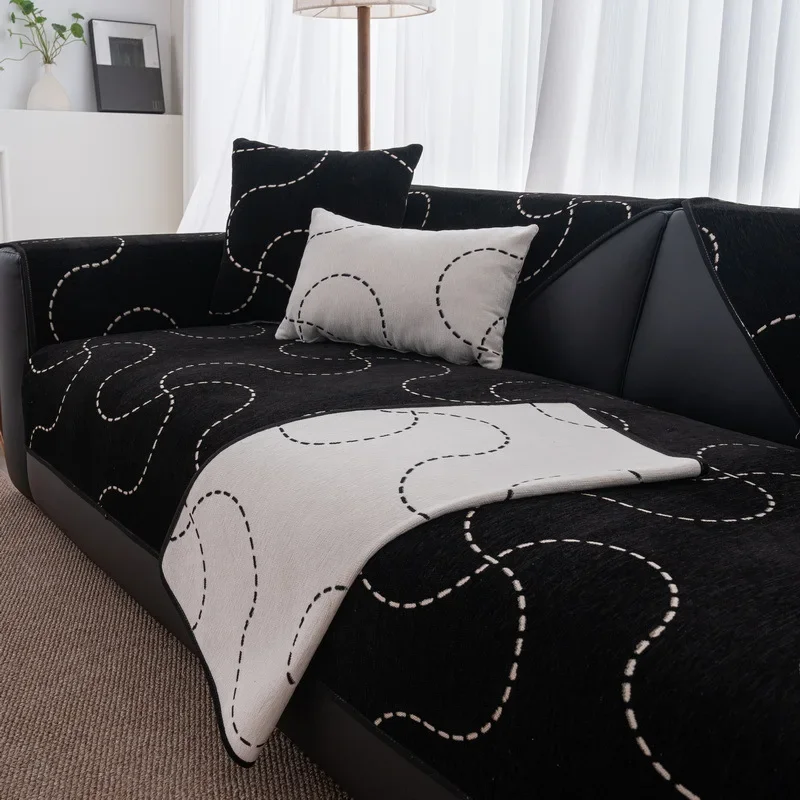 High-grade Chenille Sofa Cushion Four Seasons Universal Non-slip Straight Type Sofa Cover Straight Row Sofa Cushion Suit