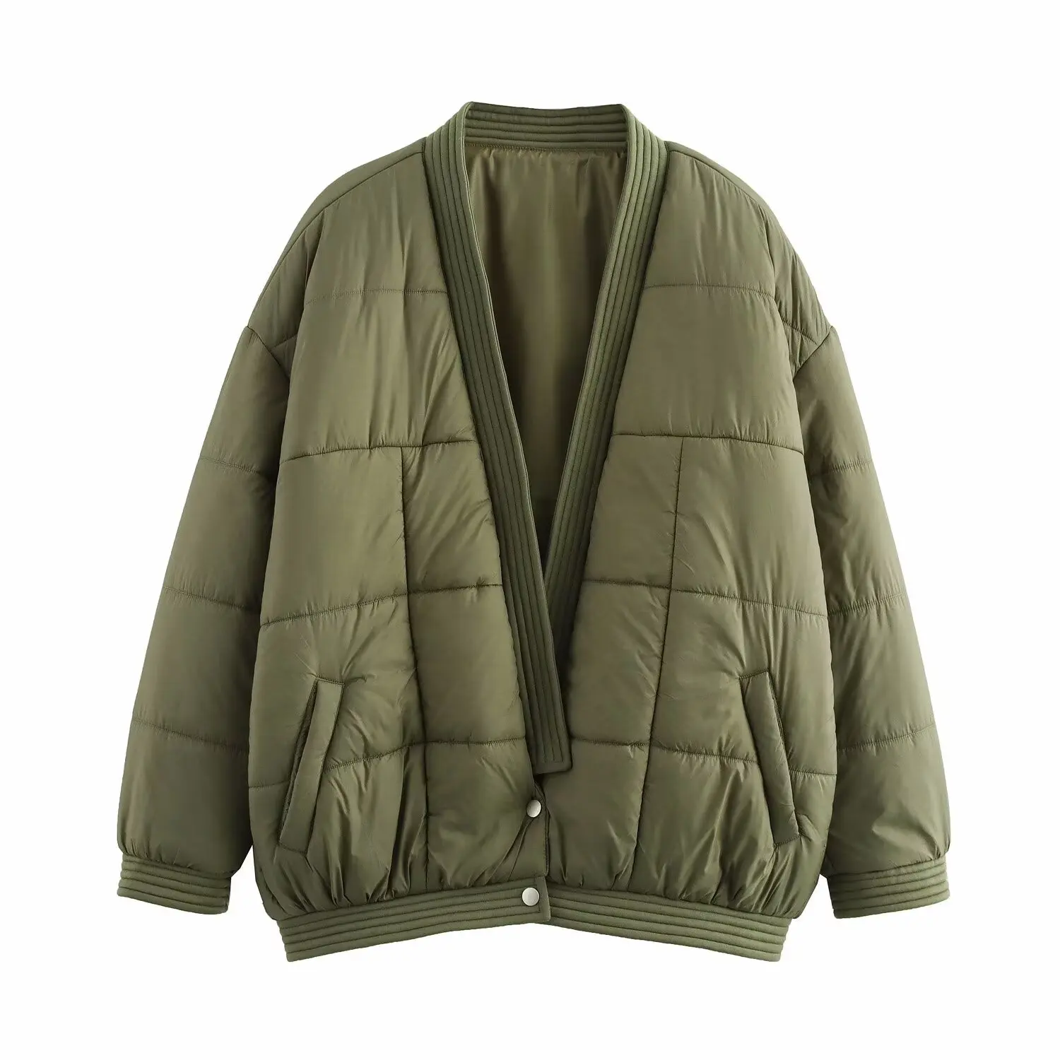 

2025 Winter New Style Women's Army Green Loose Long-Sleeved Cotton Coat Jacket