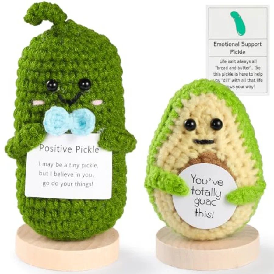 2 uds soporte emocional hecho a mano pepino encurtido regalo pepino aguacate muñeca de ganchillo regalos inspiradores con Base de madera Incencour