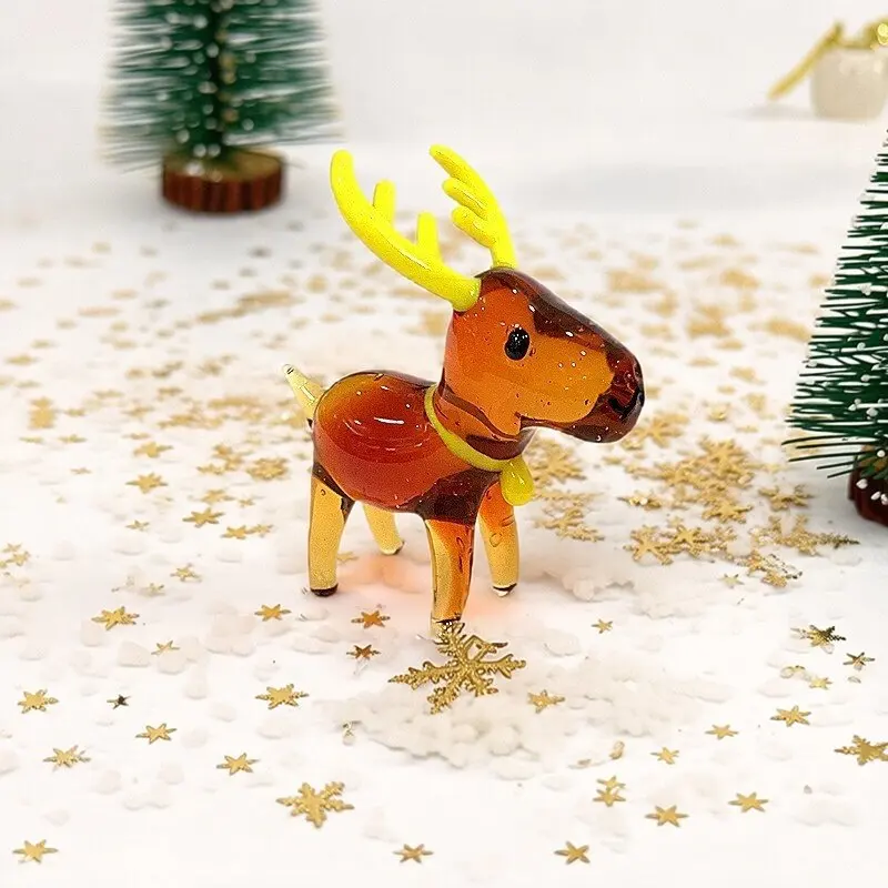 

Handmade Cute Miniature Glass Reindeer Figurine Christmas New Year Gift Home Desktop Kids Room Decor Ornament Keepsake Present