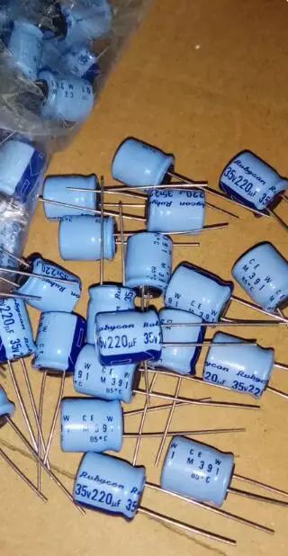 

30pcs/lot Japanese original RUBYCON 35V 220UF 10x12 TWSS CEW sky blue audio electrolytic capacitor free shipping