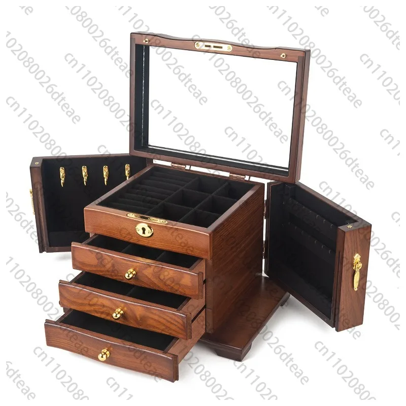 Wooden Jewelry Box Organizer Storage Luxury Multi Functional Jewelry Box With Lock Retro Drawer Style Display Packaging Supplies