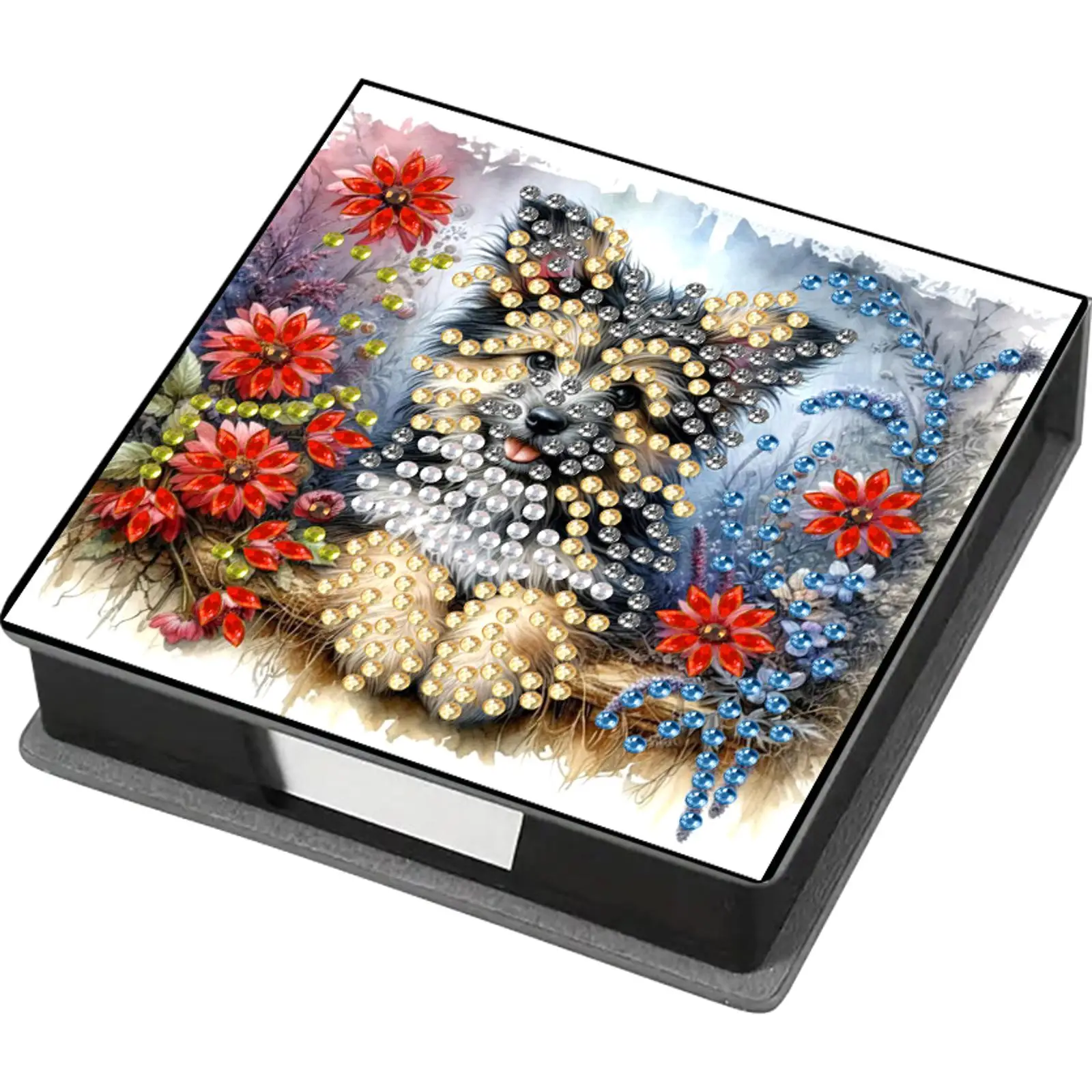 

PU Animals & Flowers Gem Painting Memo Pad Holder Mosaic Kit Diamond Art Note Box with 160 Sheets of Paper for Home Office