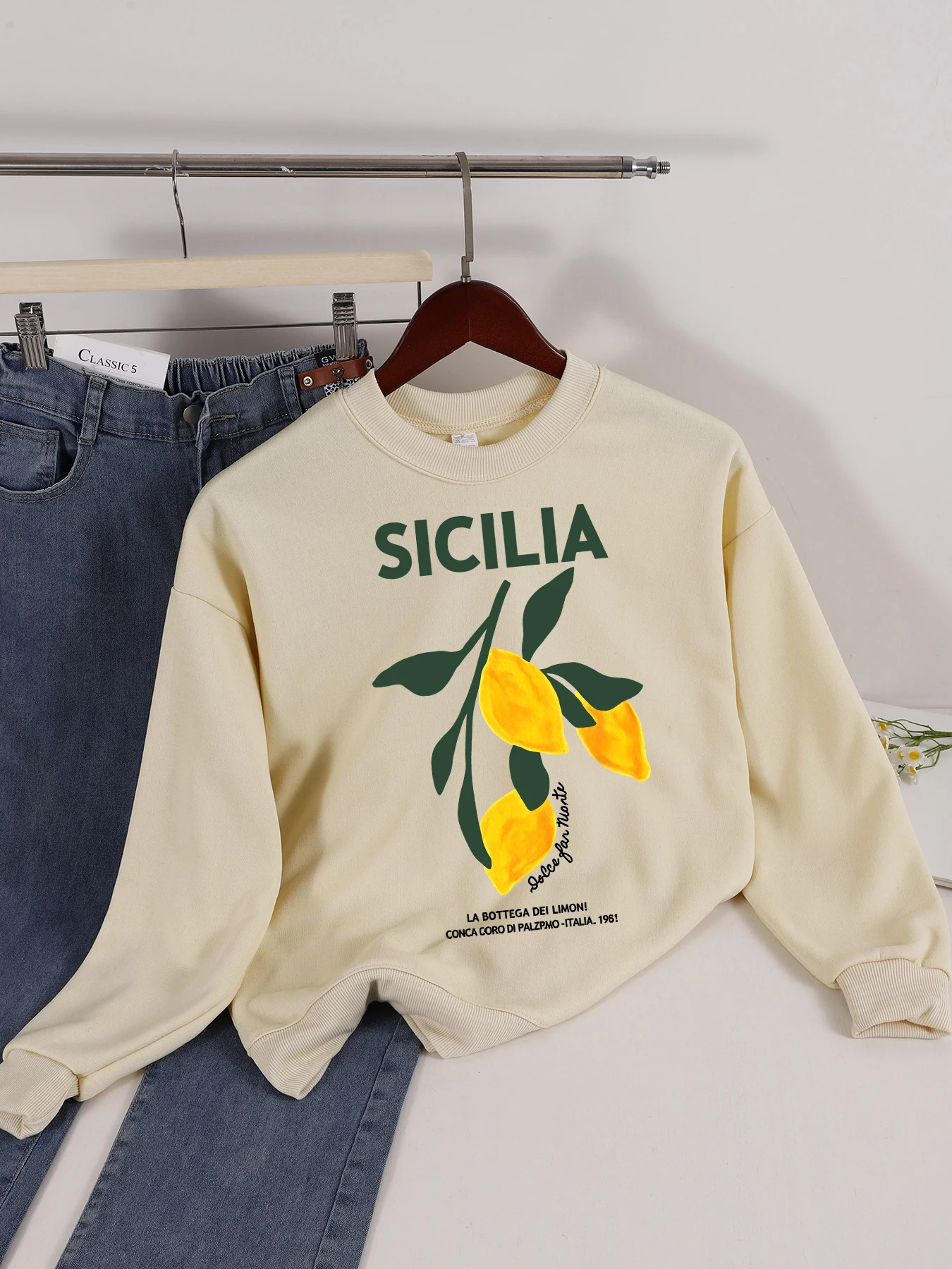 Amalfi Coast Italia Lemon Fruit Print Damen Sweatshirt Trendy Streetwear Crewneck Herbstkleidung Damen Weicher Fleecepullover