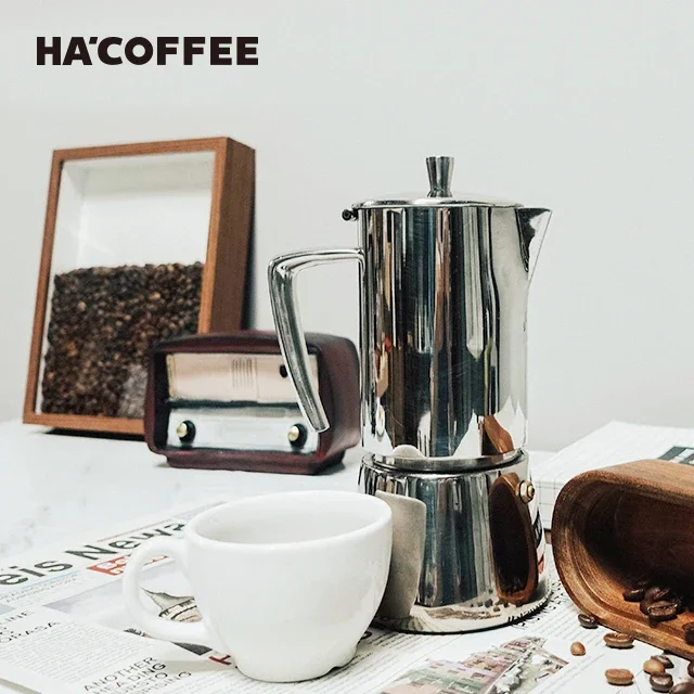 เครื่องชงกาแฟมอคค่าแบบสเตนเลสสตีลเคลือบด้านแบบกำหนดเอง เครื่องชงกาแฟเอสเพรสโซแบบอิตาเลียน กาเฟอร์เรต้า เครื่องทำกาแฟเอสเพรสโซแบบตั้งบนเตา หม้อมอคค่า