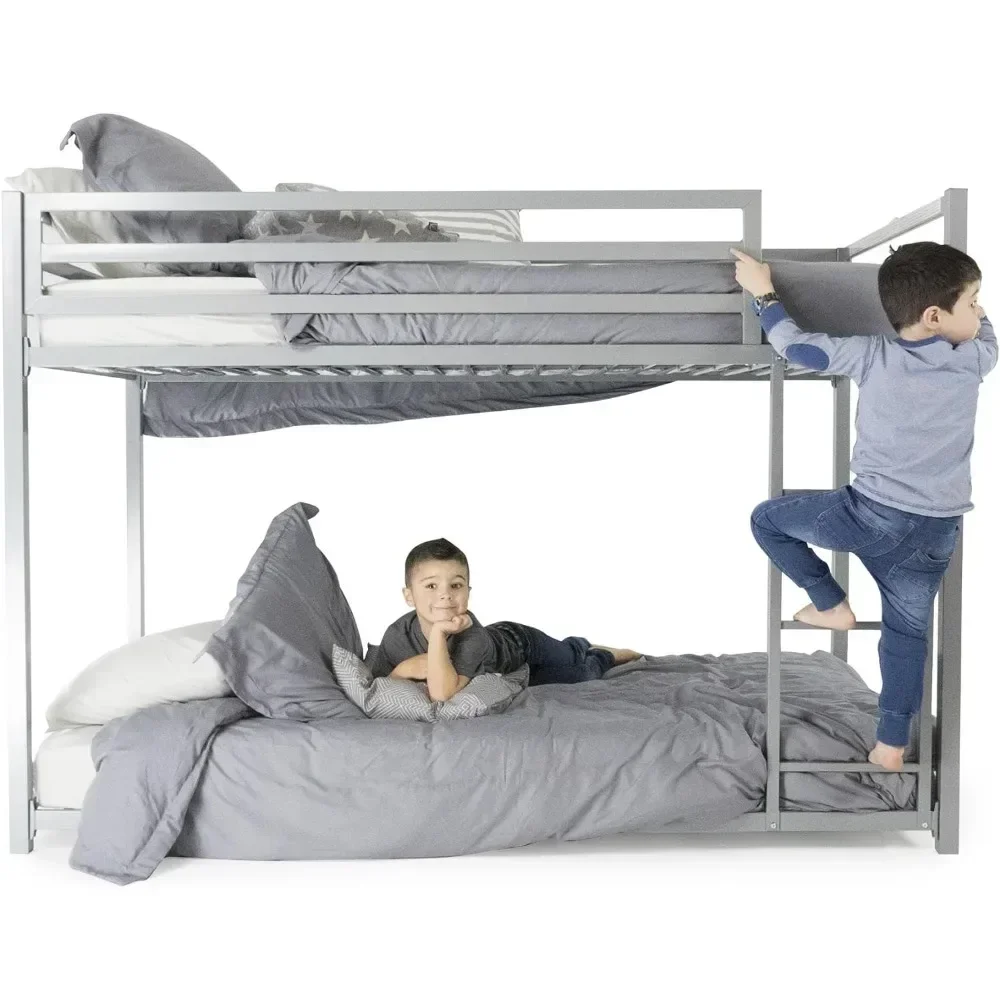 Miles Metal Bunk Bed for Kids, Twin/Twin, Silver, Getting Up and Down in Bed