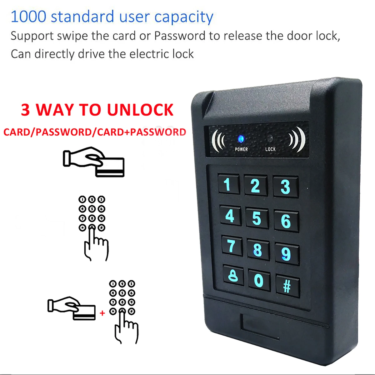 Teclado retroiluminado para cerradura de puerta, sistema de Control de acceso con tarjeta RFID, 125khz