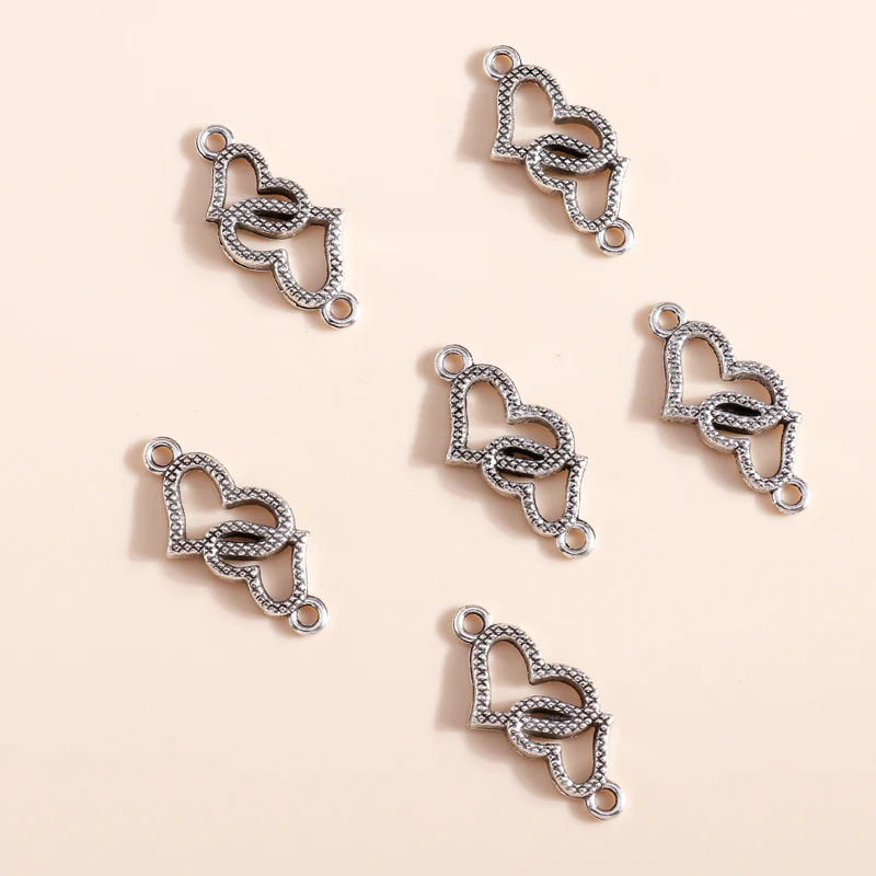 20 Stück 28x14mm Niedliche Legierungs-Doppelherz-Anhänger für Schmuckherstellung, DIY-Armbänder, Halsketten, Handarbeitszubehör – Detail 4
