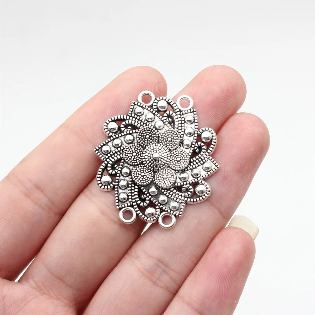 10pcs 35x32mm Antique Silver Color 4-Hole Body Chain Waist Chain Forehead Chain Connector Bulk DIY Jewelry Accessories