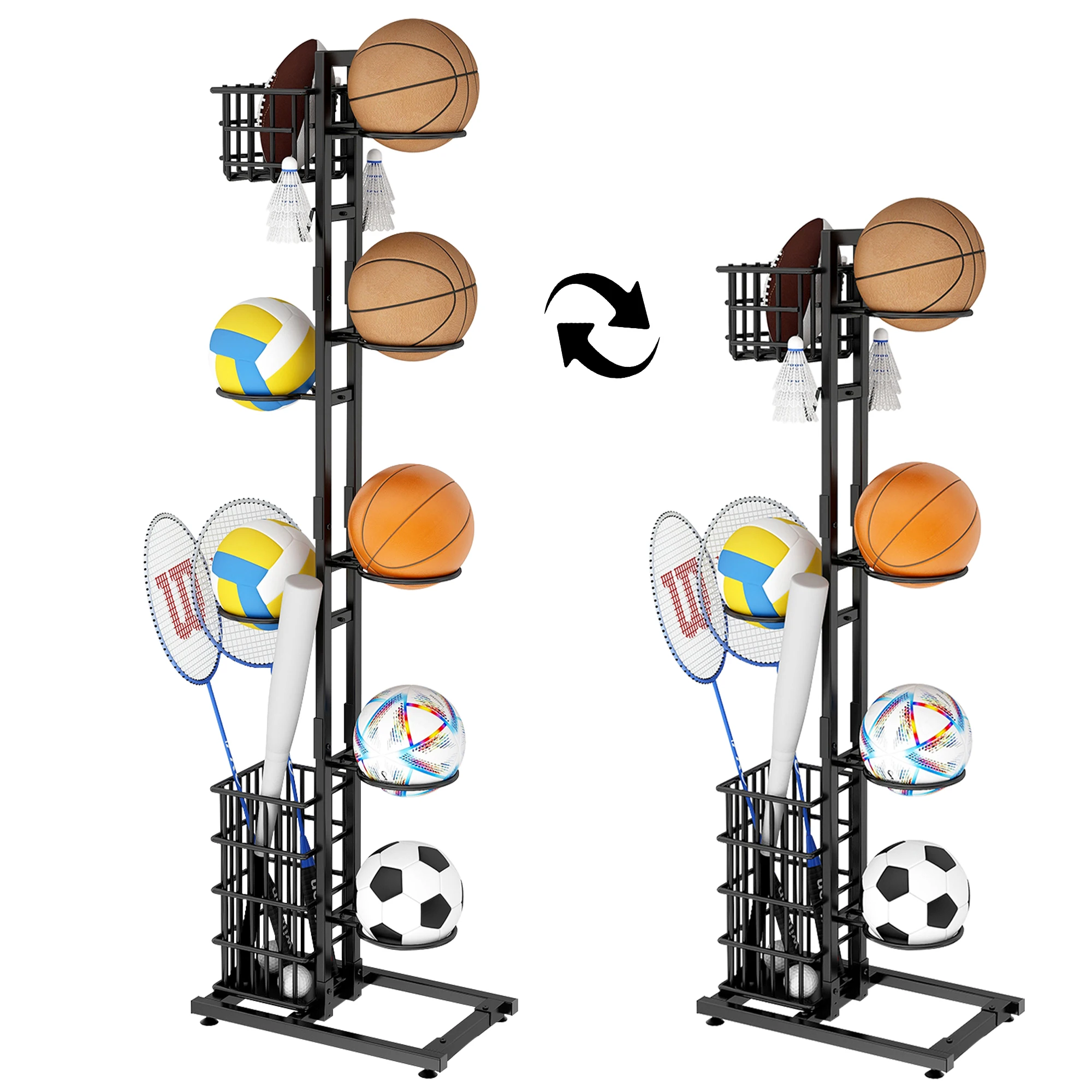 حامل حامل لتخزين كرة السلة وكرة القدم والبيسبول مع منظم لحزمة المعدات الرياضية ومنظم تخزين الكرة