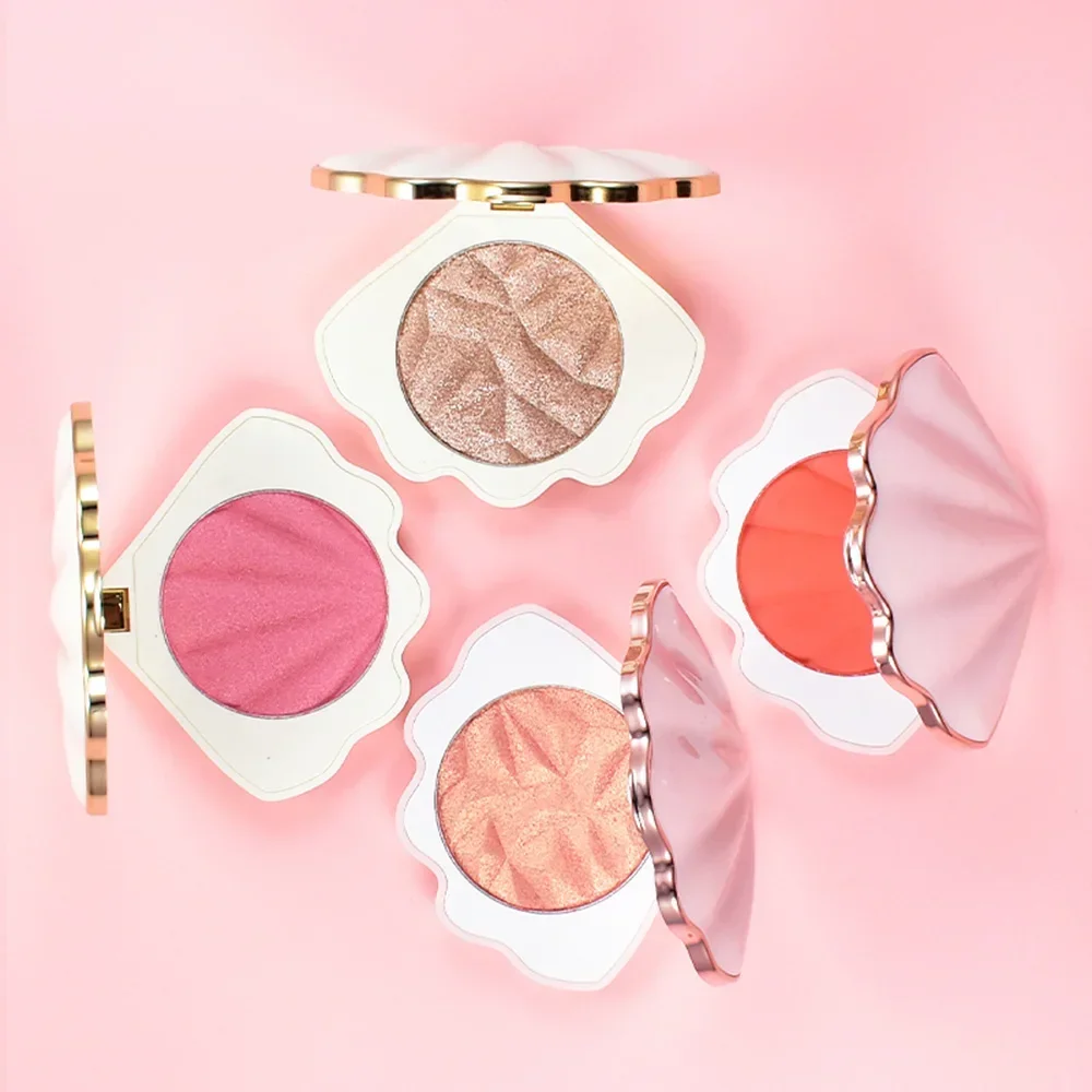 Shell Shape Blush Makeup Highlighter Private Label Eye Shadow Fine Non-flying Powder Single Bronzer Wholesale Blusher