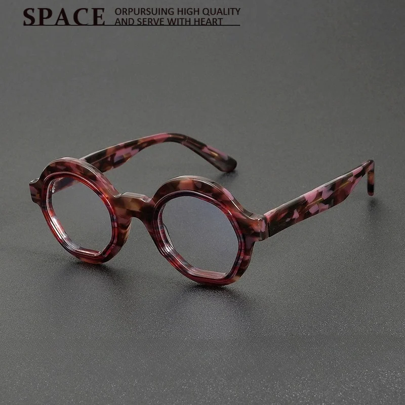 Retro Punk Multi‑color Round Acetate Prescription Eyeglasses Unisex Art Splatter Temples Custom Myopia Reading Glass Frames