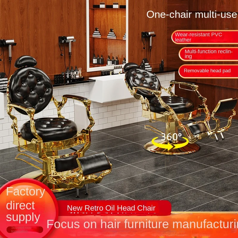 Black Color Professional Heavy Duty Hydraulic Adjustable Reclining Luxury Modern Metal Barber Shop Chair Leather Seat for Men