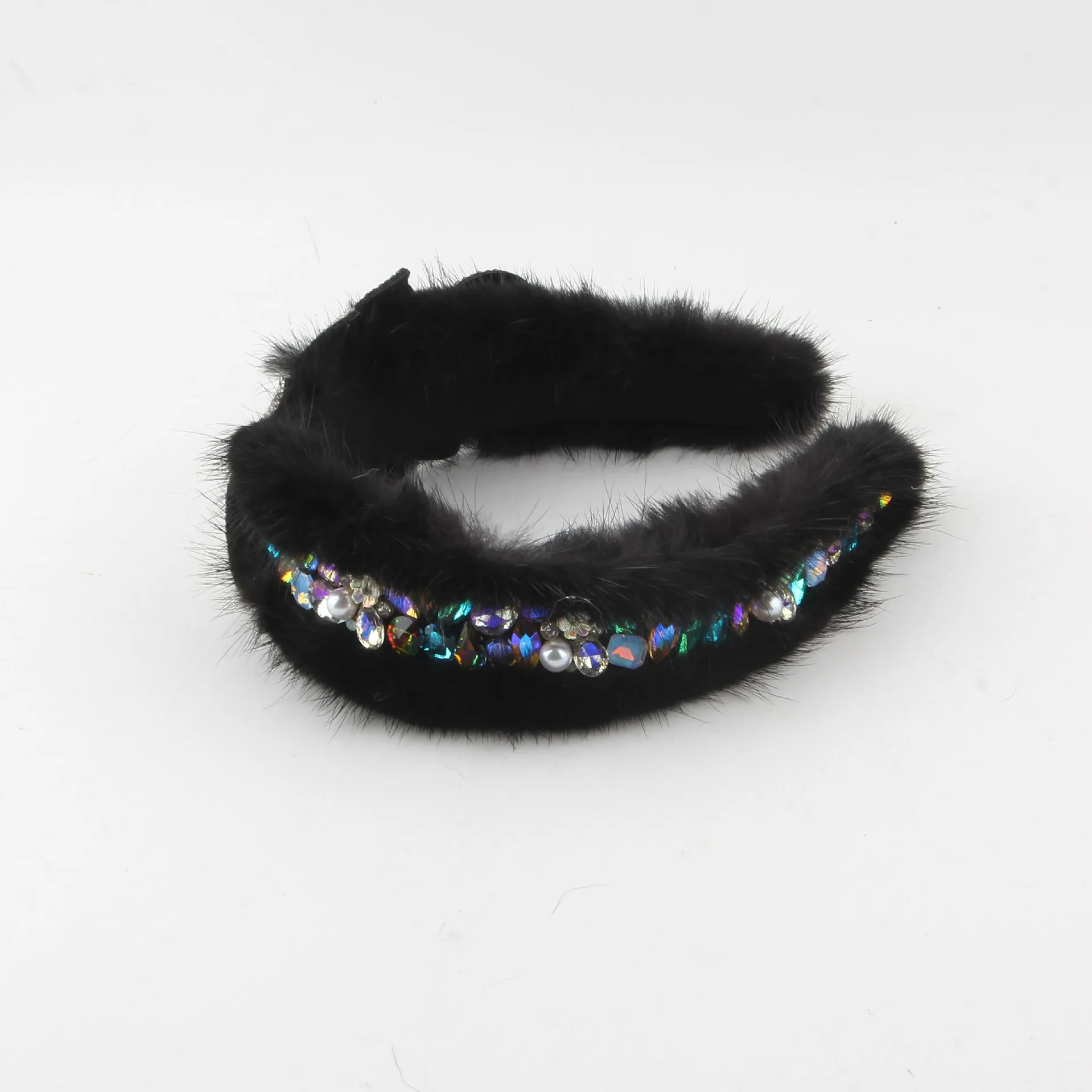 High Skull Top Ball Rhinestone Hair Accessory Court-Style Luxurious Sponge Mink Hair Band Ladies Party Fashion Show Hair 493