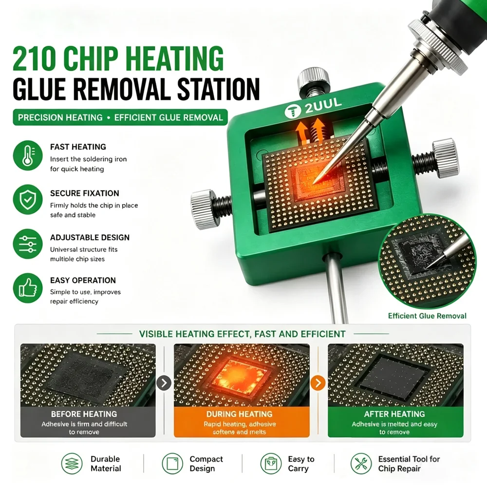 Green Aluminum 2UUL Mini IC Chip Heating Degumming Stand Precise Position Needle Locator For Smartphone Mainboard Repair Jobs