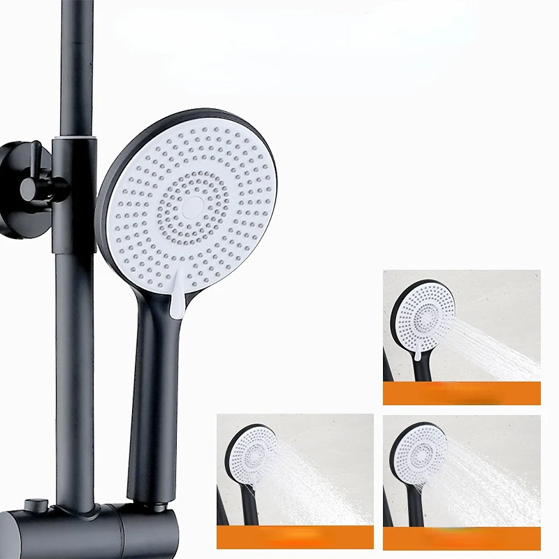 Matte Black Shower System Set Full Copper Hot and Cold Mixing Valve Bathroom Faucet In-wall Multi-functional