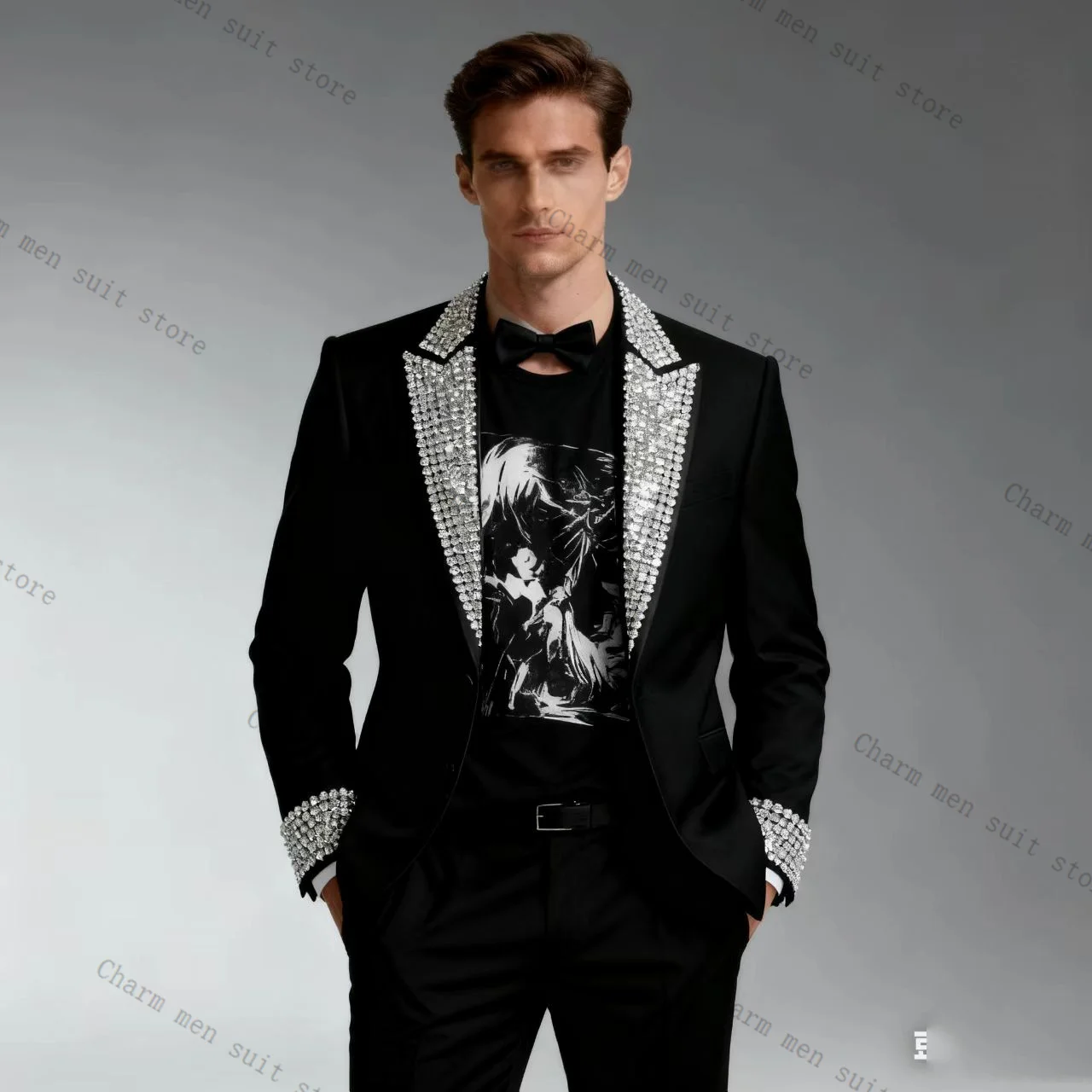 

Мужской костюм из черного хлопка с кристаллами, 2 предмета: пиджак и брюки. Идеально для свадьбы, официальных мероприятий, офиса, деловых встреч, куртка-смокинг для жениха.