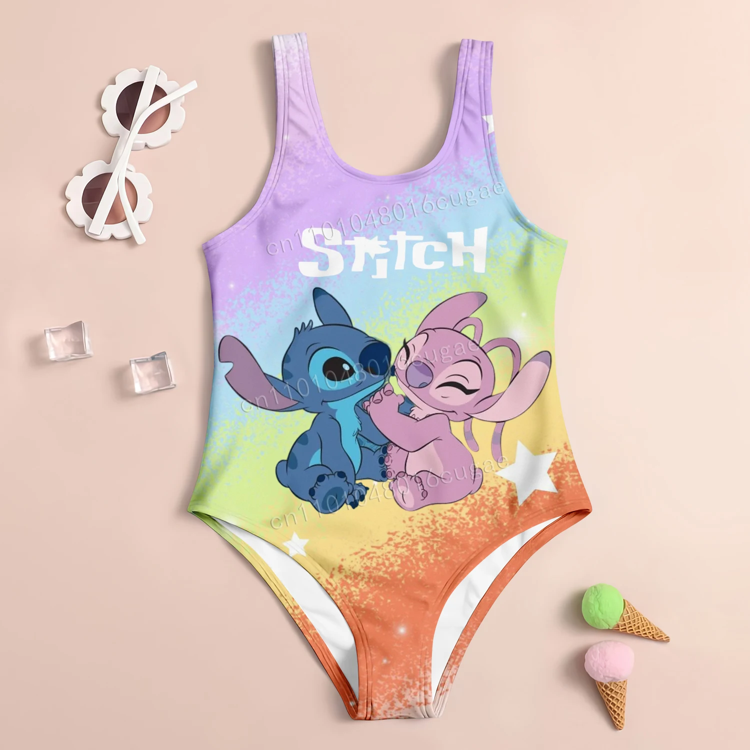 جميل ليلو وستيتش الرسوم المتحركة ملابس السباحة فتاة الشباب لطيف مريح قطعة واحدة ملابس السباحة الصيف الشاطئ الكرتون طباعة نمط ملابس السباحة #3