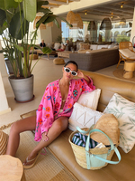 Women's Loose Kimono Cardigan Coat Cute Floral Printed Pink Bohemian Beach Cover-Up Vacation Top Long Sleeve Casual Outerwear