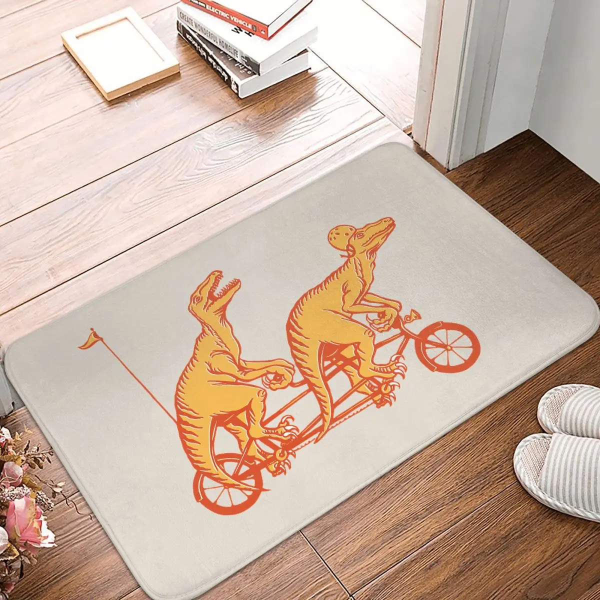 Cycling Raptors On Tandem Bicycle Doormat Rug carpet Mat Footpad Bath mat Non-slip toilet Balcony Parlor durable Washable