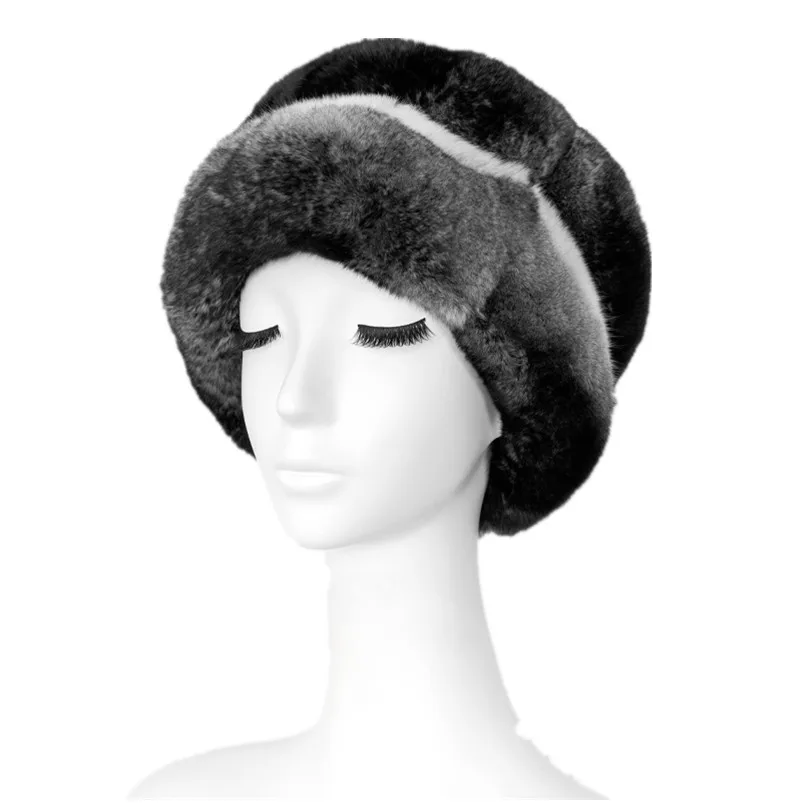 Real Chinchilla Fur Cap Women Warm Thick Fluffy Hat Winter Luxury Party Fedoras