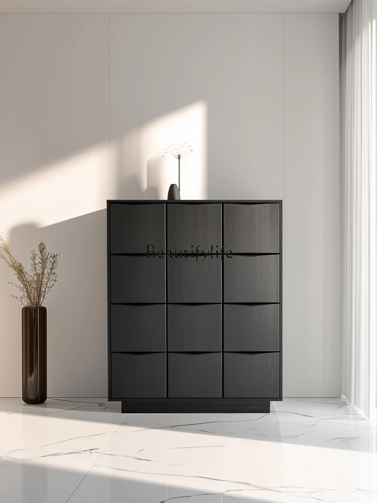 

Modern minimalist solid wood black light porch locker bedroom large capacity storage cabinet