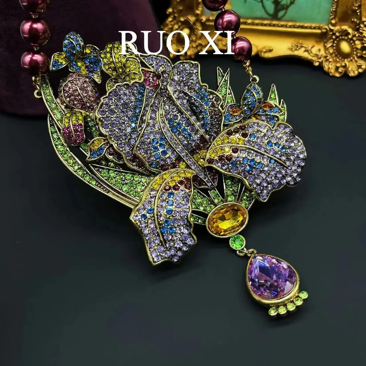 Vintage Jewelry Sets for Women Necklace Earrings Luxury Elegant Imitation Pearl Purple  Amethyst Jewelry Perfect for Party