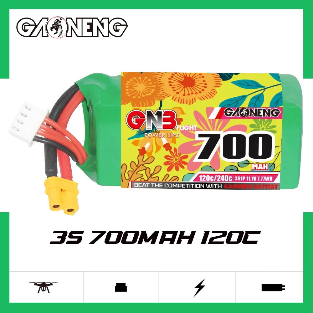 GAONENG GNB 700mAh 3S 120C 240C 11.1V XT30 LiPo Battery Square Type Multirotor 150 Size 120 FPV Torrent 110 Micro Mini Quadcopt