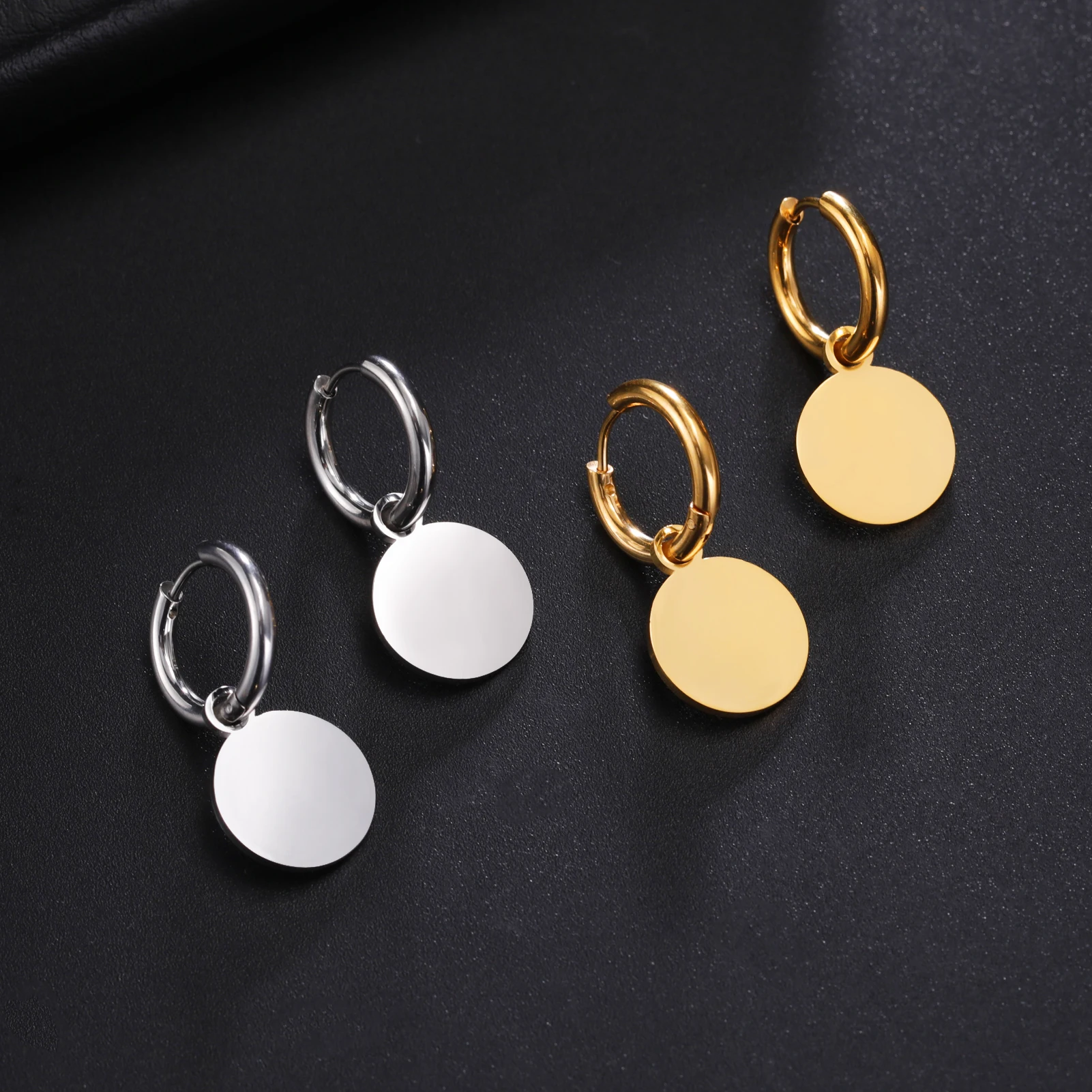 Skyrim Round Pendant Drop Earrings Women Stainless Steel Hoop Earrings Minimalist Fashion Jewelry Gift for Friends Wholesale